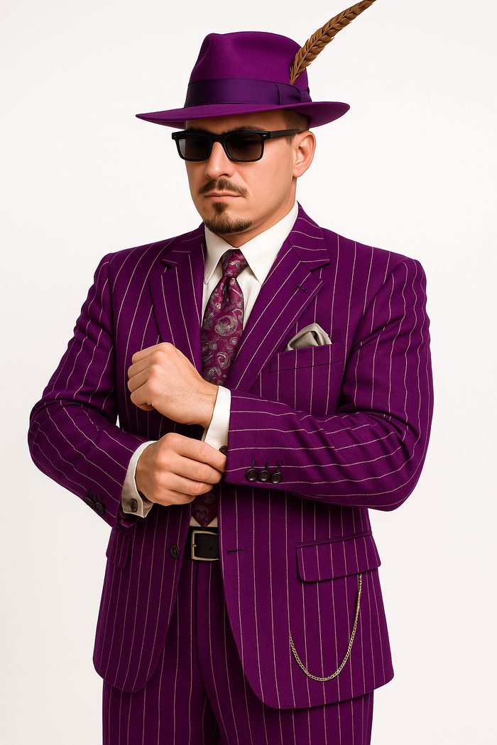 Purple Pinstripe Zoot Suit 3 Piece Vintage Outfit