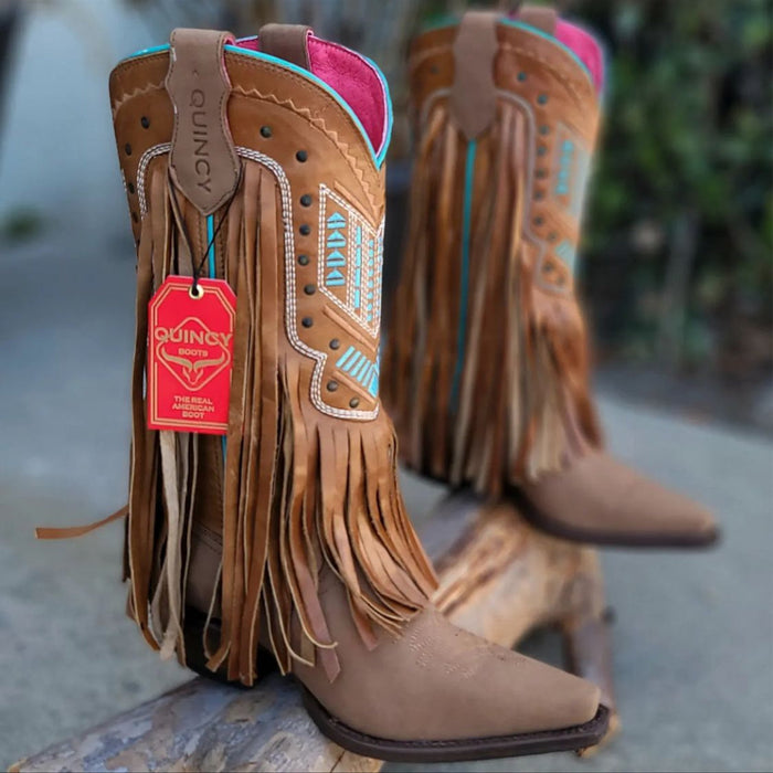 Fringe Leather Cowgirl Boots by Quincy Boots