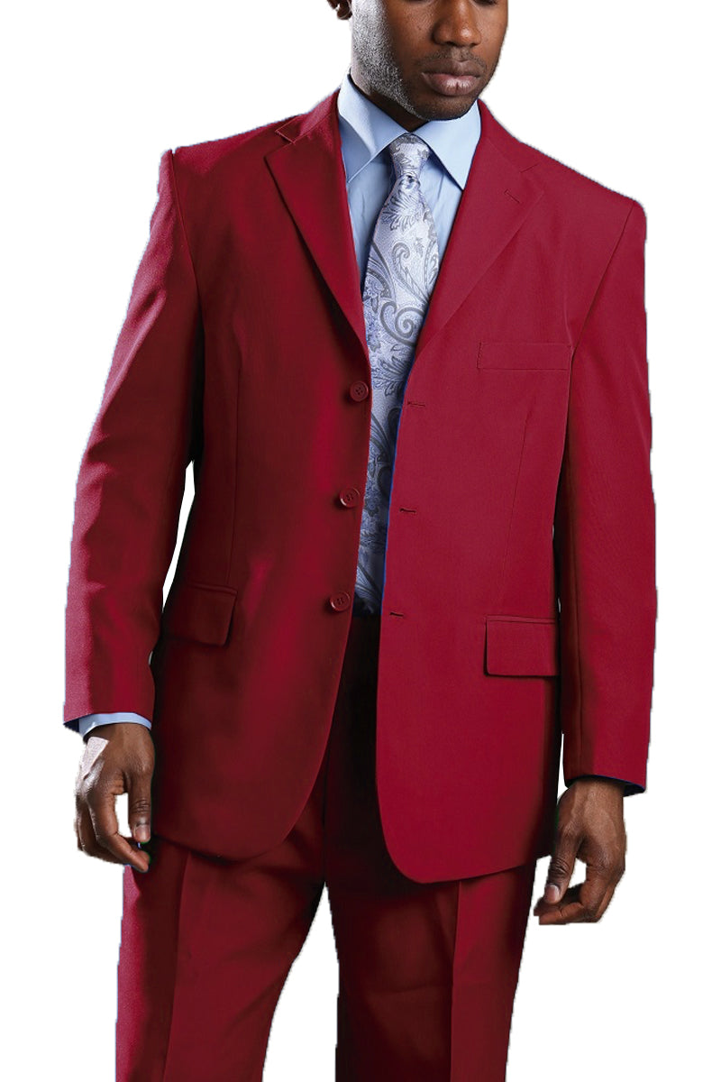 Men's Burgundy 3 Button Suit by Milano Moda