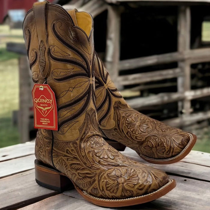 Hand-Tooled Print Cowboy Boots by Quincy Boots