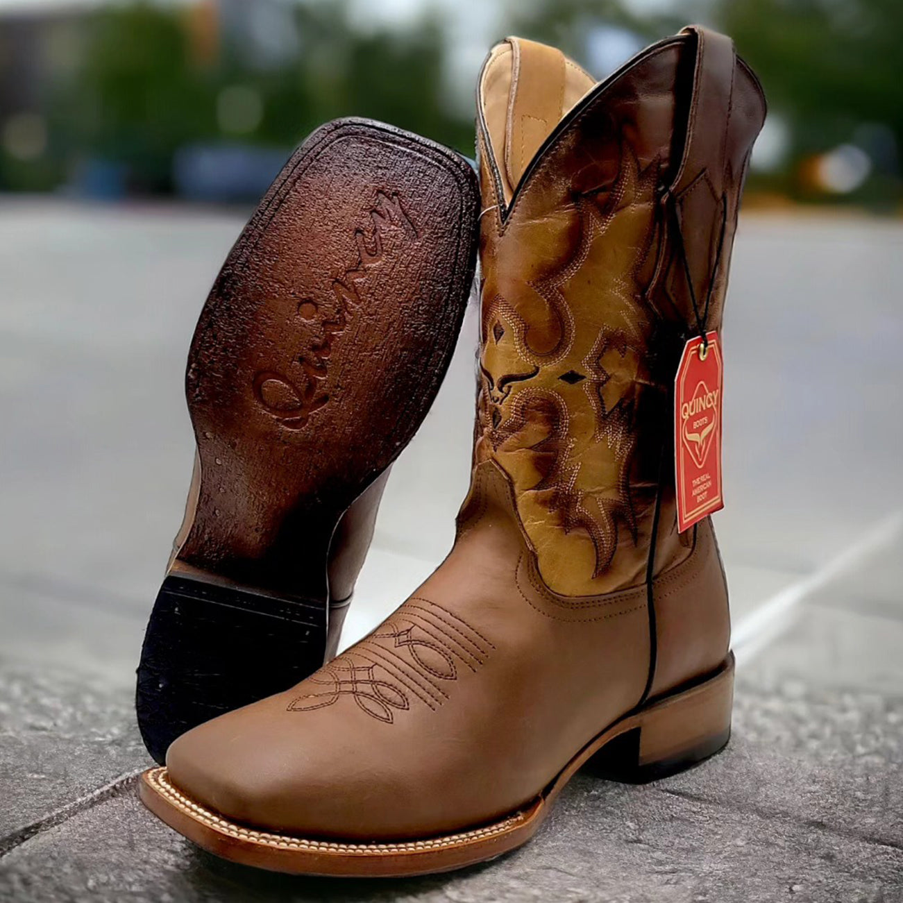 Mens Brown Square Toe Boots by Quincy