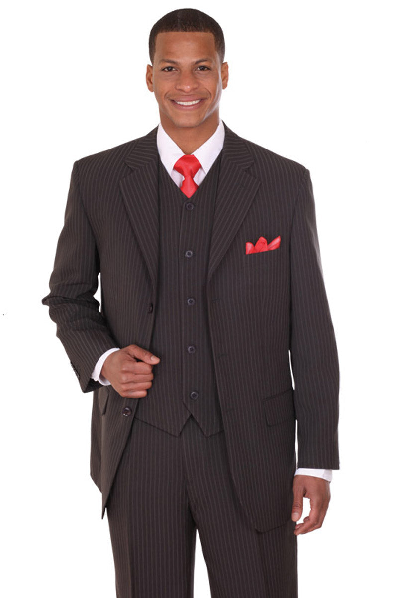 Classic Fit Pinstripe 3 Button Suit with Vest