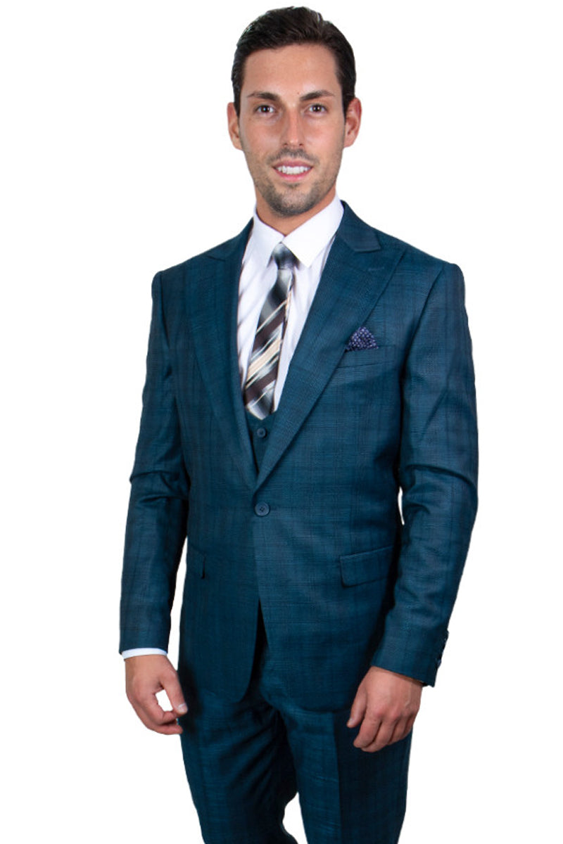 Stacy Adams Men's Glen Plaid Vested Suit