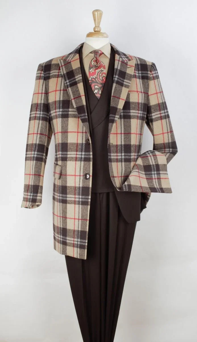 Veno Giovanni Men's 100% Wool 3/4 Length Length Top Coat Single Breasted