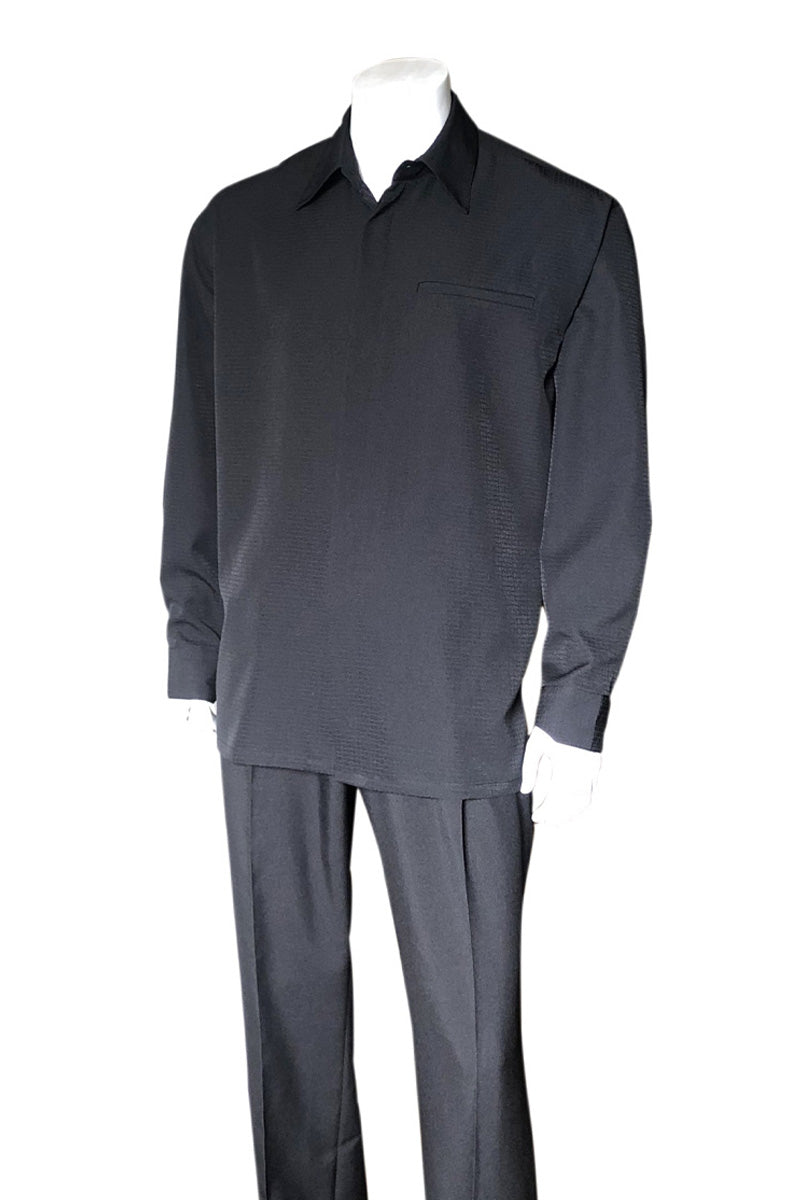 Mens Long Sleeve French Front Walking Suit in Black