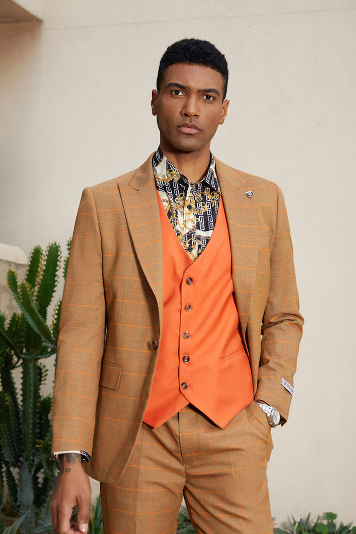 Stacy Adams Men's Windowpane Suit with Reversible Vest