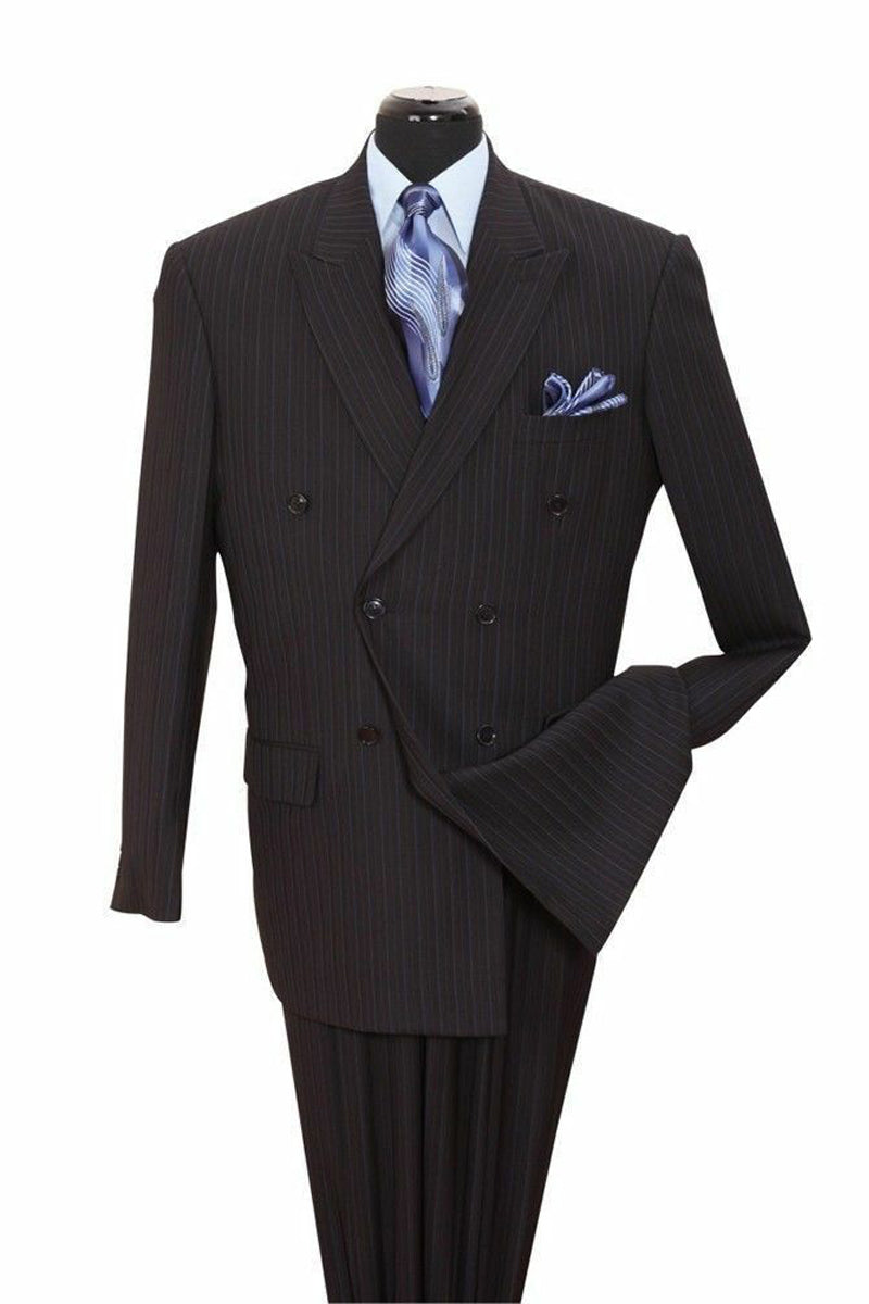 Men's Double Breasted Ton on Ton Stripe Suit - Black