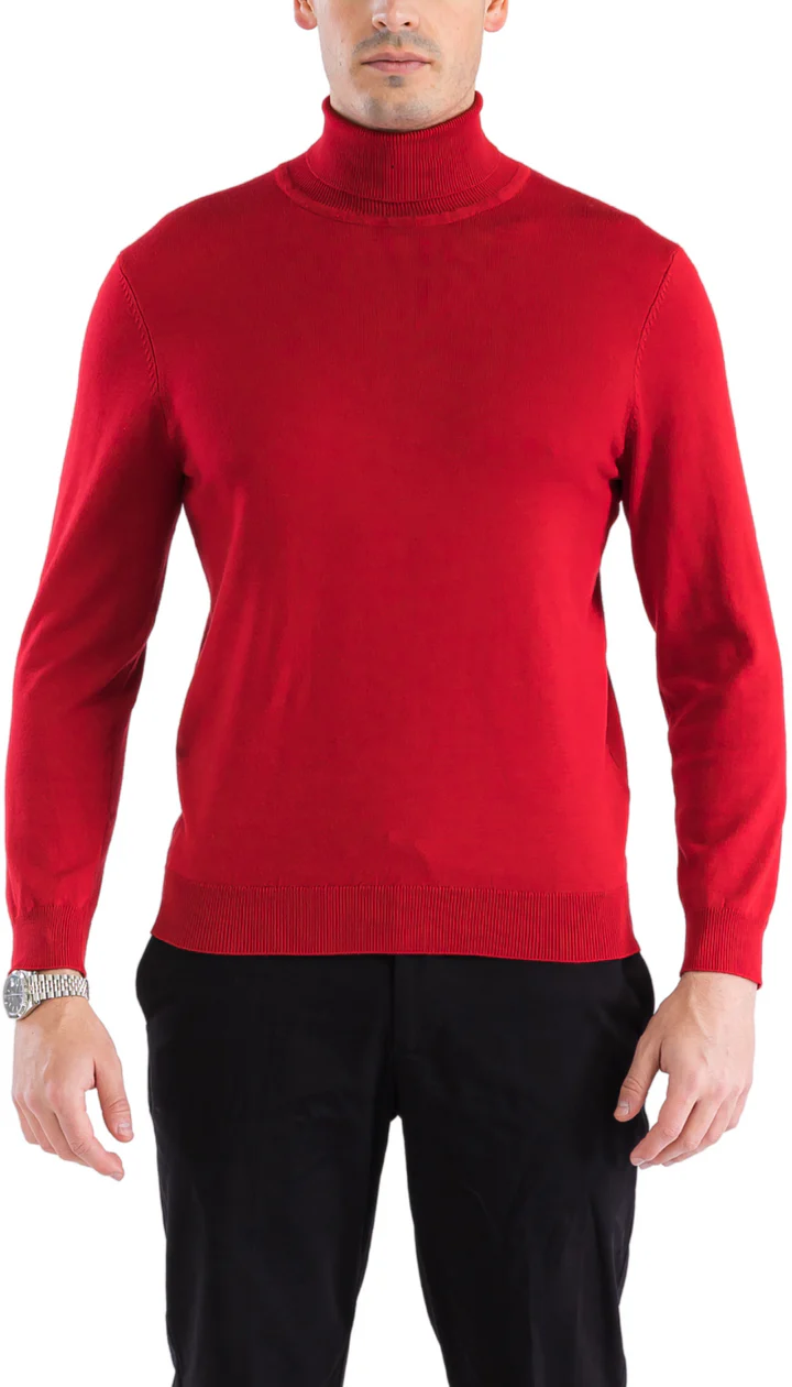 Red Pullover Turtleneck Sweater for Men