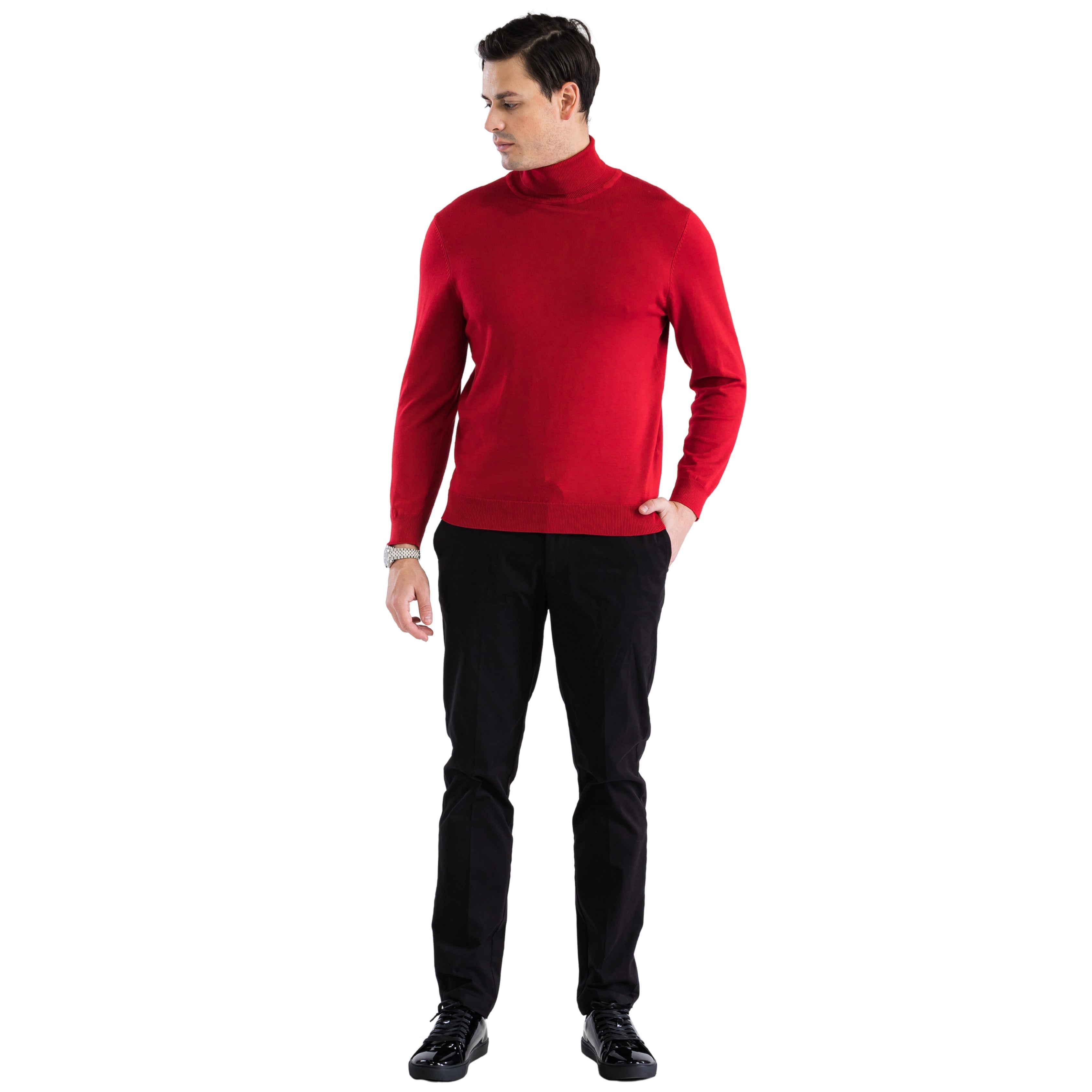 Red Pullover Turtleneck Sweater for Men