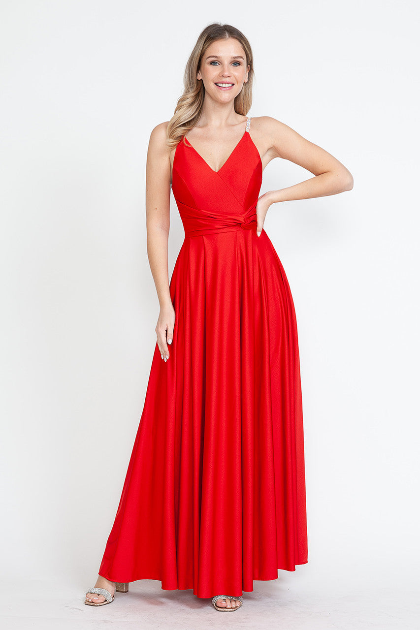 Evening Dress V-Neck Thigh Slit A-Line Formal Gown By Lenovia 5275