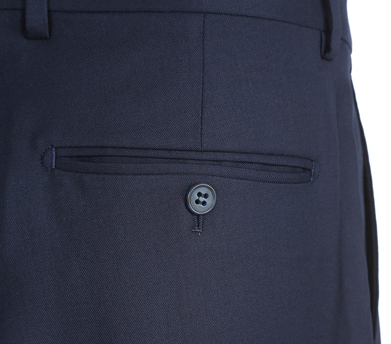 Half Canvas Modern Fit Wool Suit - Navy (2 Piece)