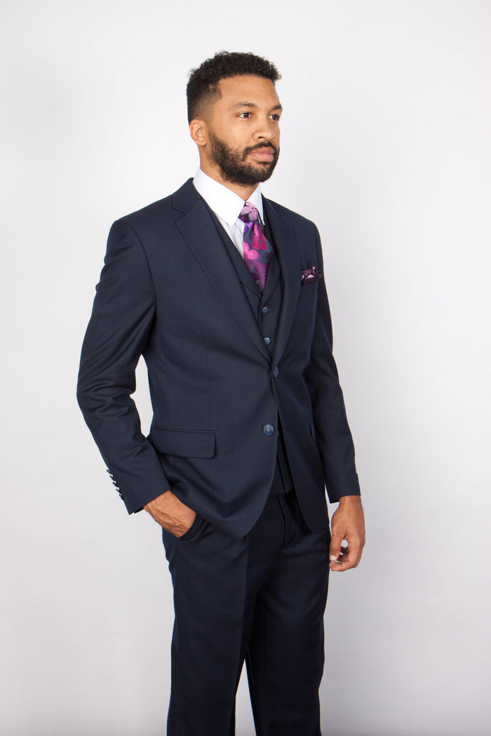 Navy 3-Piece Wool Suit CYRUS RM116 by Rossi Man