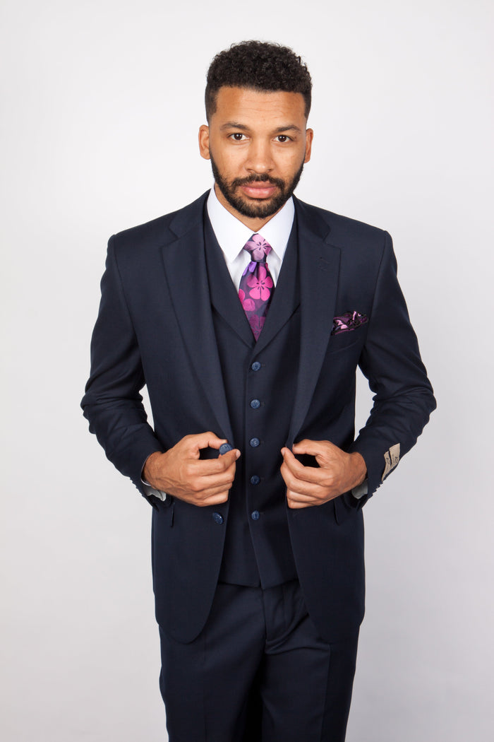 Navy 3-Piece Wool Suit CYRUS RM116 by Rossi Man