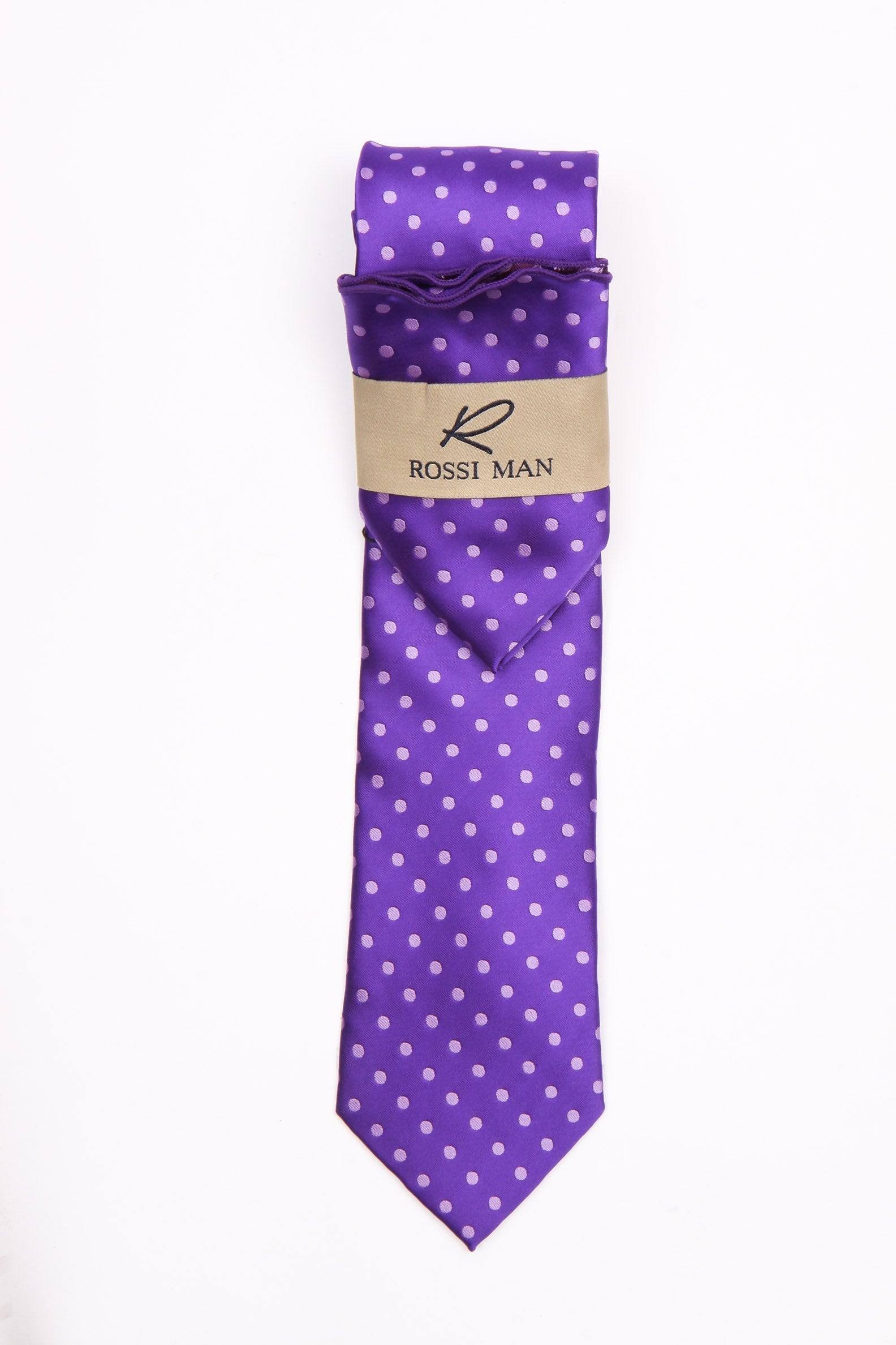 Rossi Man Purple Polka Dot Tie & Round