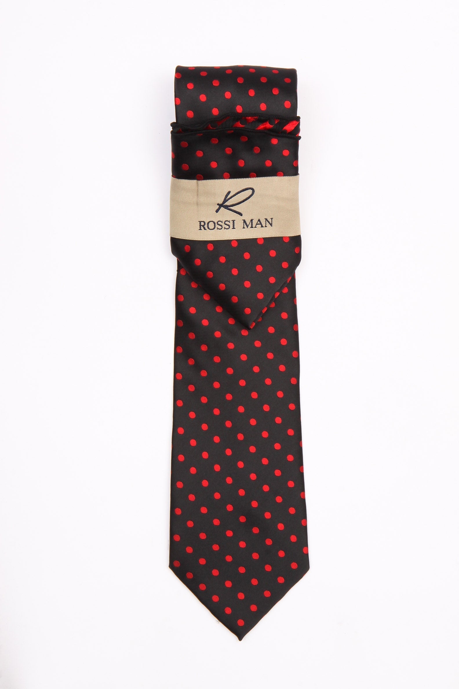 Rossi Man Black Polka Dot Tie & Pocket Round