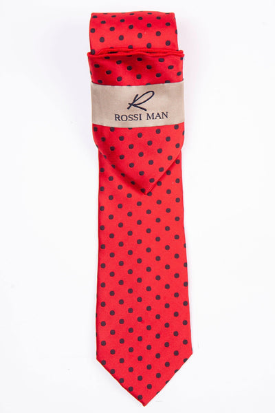Rossi Man Red Polka Dot Tie & Pocket Round