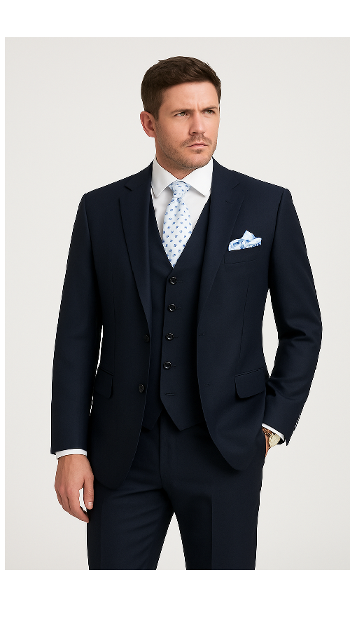 Navy 3-Piece Wool Suit CYRUS RM116 by Rossi Man