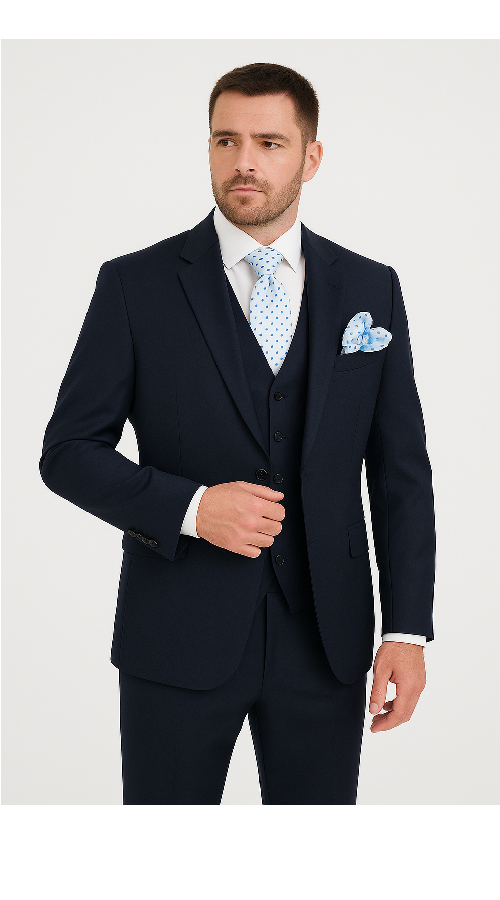 Navy 3-Piece Wool Suit CYRUS RM116 by Rossi Man
