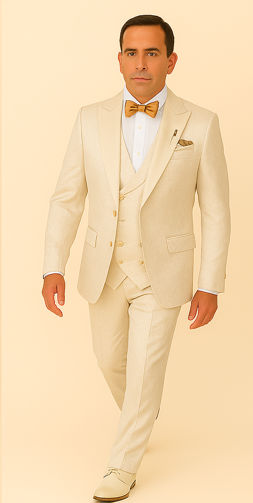 Rossi Man FORD RM1913 – Slim Fit 3-Piece Suit for Men in Off-White | Classic Style for Formal Occasions