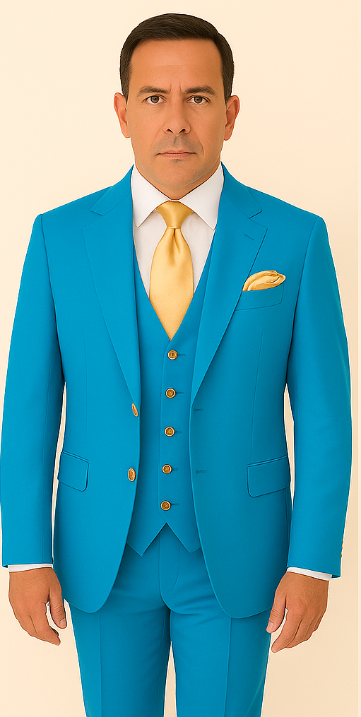 Rossi Man BOND RM1776 Slim Fit 3-Piece Suit – Tailored Turquoise Blue Suit for Formal Occasions