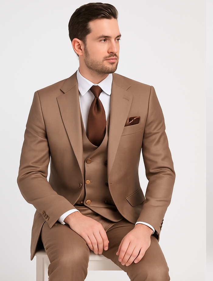 Rossi Man Max Slim Fit 3-Piece Mocha Suit