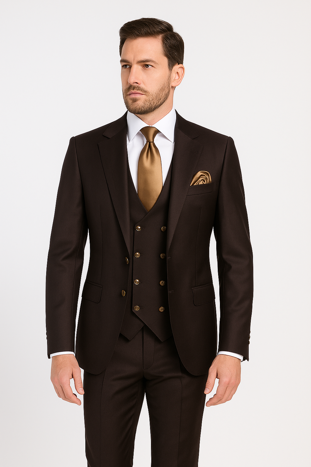 Rossi Man Chocolate Brown 3-Piece Slim Suit