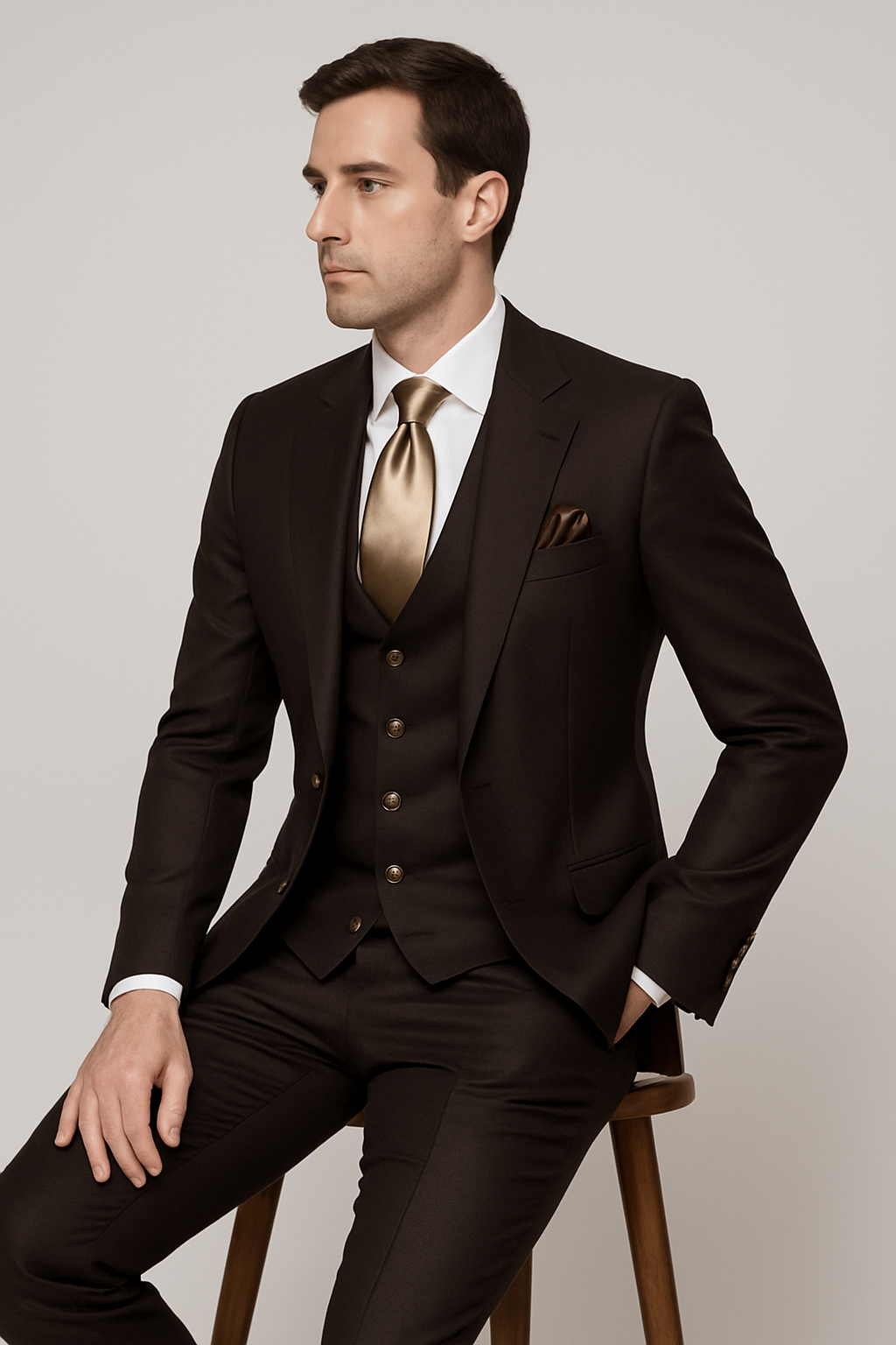 Rossi Man Chocolate Brown 3-Piece Slim Suit
