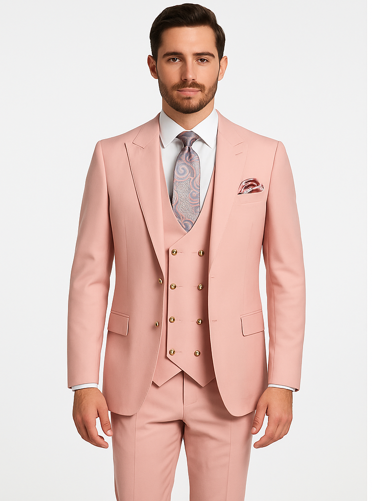 Rossi Man MAX RM1203 Slim Fit Pink Suit 3-Piece