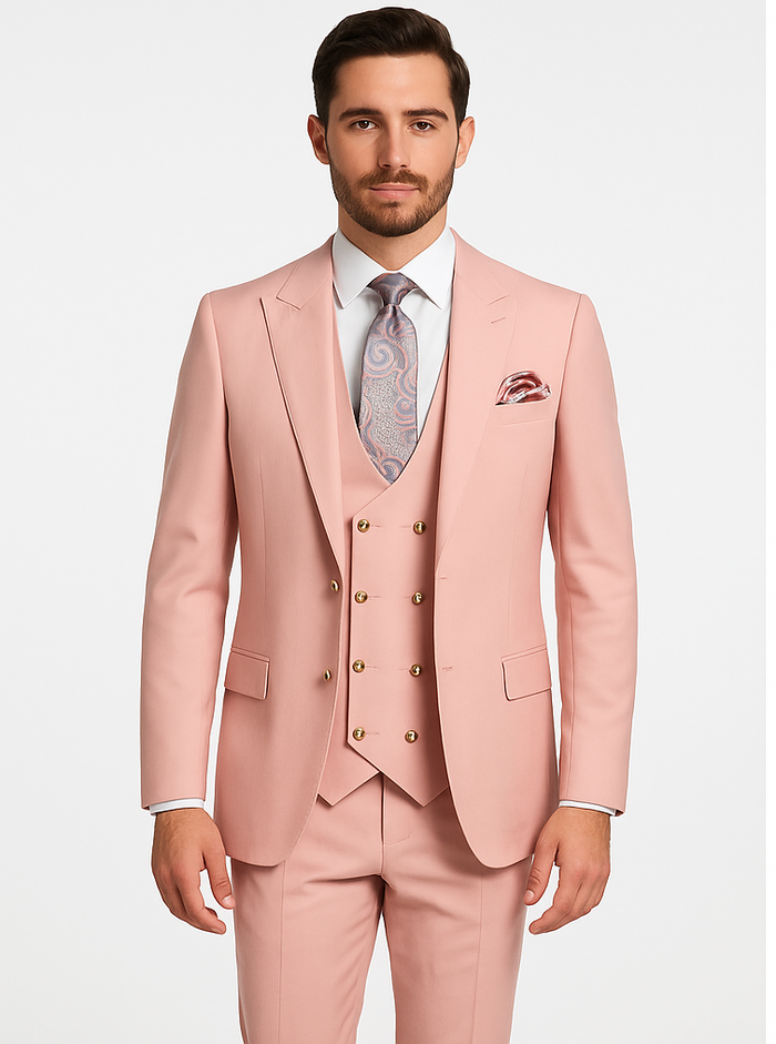 Rossi Man MAX RM1203 Slim Fit Pink Suit 3-Piece