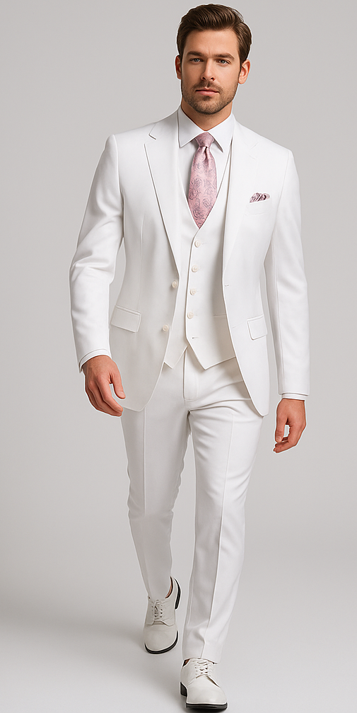 Rossi Man MAX RM1374 Slim Fit 3-Piece White Suit