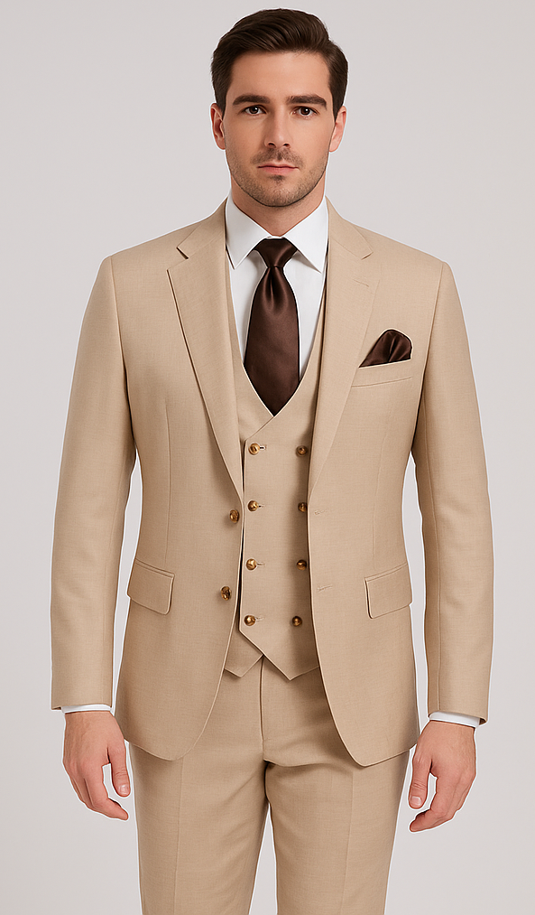Slim Fit 3-Piece Beige Suit by Rossi Man