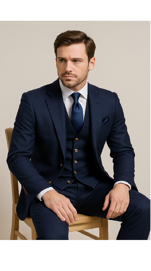 Modern 3-Piece Suit for Men – Rossi Man Max Tailored Slim Fit in Solid Navy | RM1393