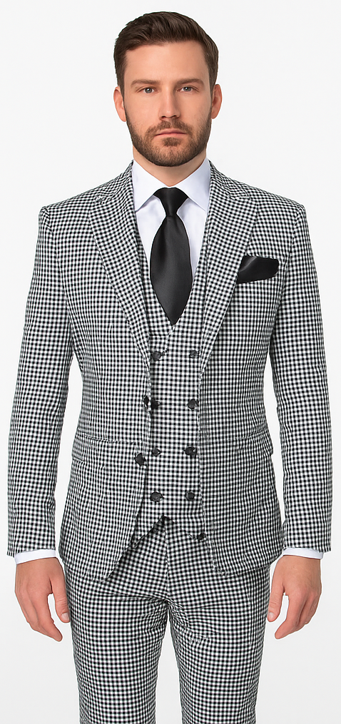 Rossi Man MAX RM1710 Black and White Slim Suit