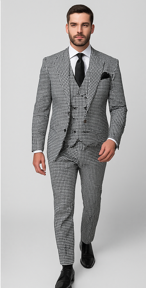 Rossi Man MAX RM1710 Black and White Slim Suit