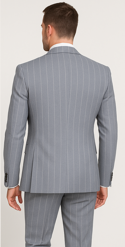 Rossi Man Grey Pinstripe 3-Piece Suit Slim Fit