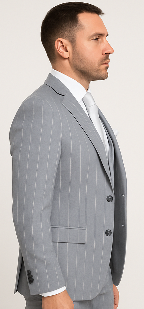 Rossi Man Grey Pinstripe 3-Piece Suit Slim Fit