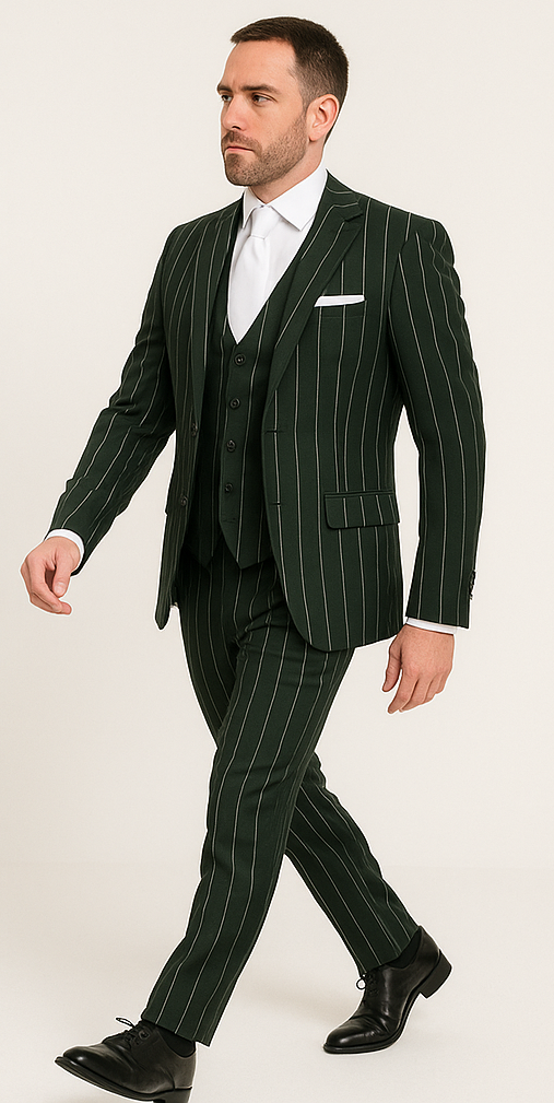 Rossi Man MAX RM1727 Slim Fit Green Pinstripe Suit