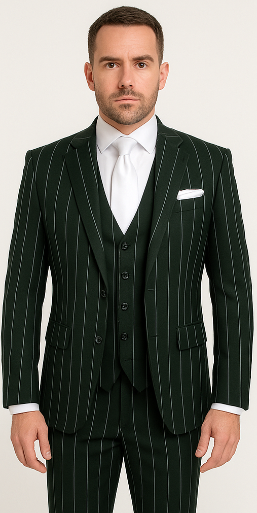 Rossi Man MAX RM1727 Slim Fit Green Pinstripe Suit