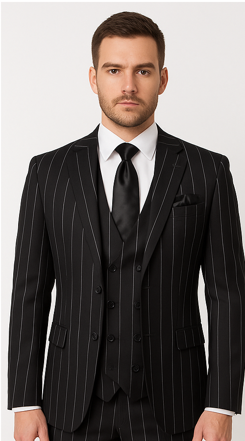Rossi Man Max RM1728 Black Stripe Slim Suit