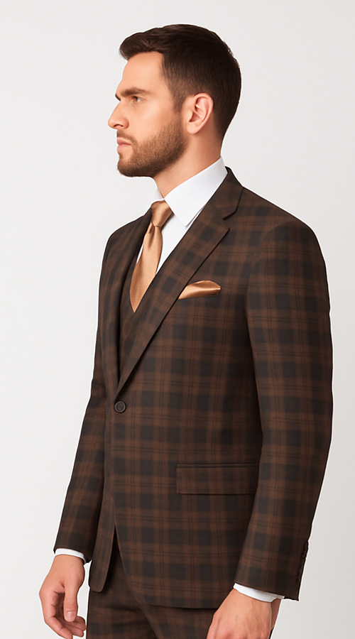 Brown Slim Fit 3-Piece Suit by Rossi Man Max