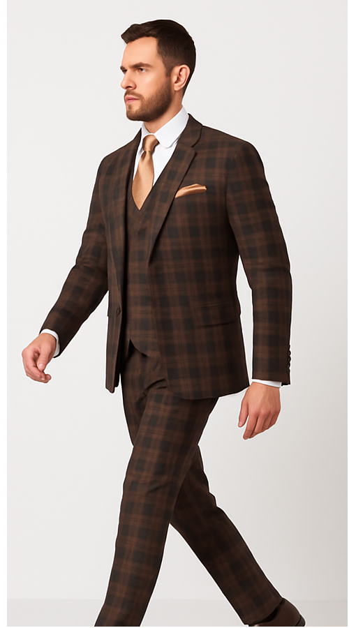 Brown Slim Fit 3-Piece Suit by Rossi Man Max