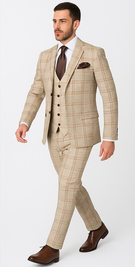 Rossi Man MAX Slim Fit Light Brown 3-Piece Suit