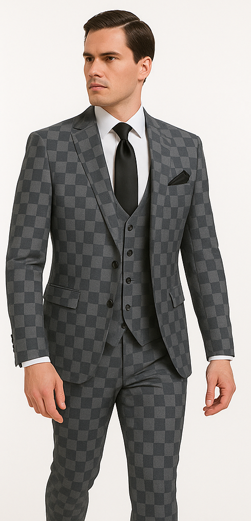Rossi Man MAX RM1836 Slim Fit 3-Piece Grey Suit – Tailored Formal Suit for Men