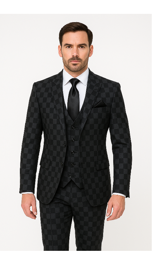 Rossi Man Max RM1837 Slim Black 3-Piece Suit