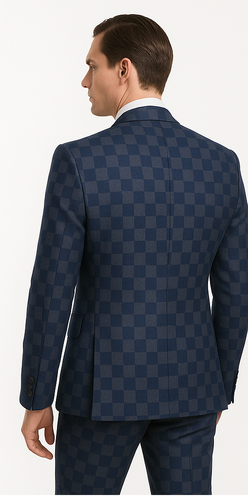Rossi Man MAX RM1838 Navy Check 3-Piece Slim Suit