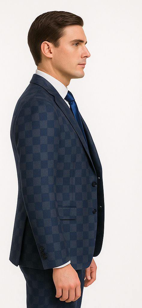 Rossi Man MAX RM1838 Navy Check 3-Piece Slim Suit