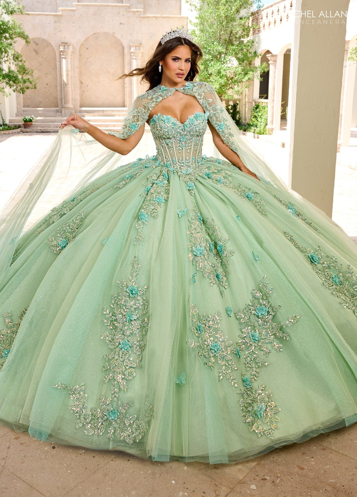 Rachel Allan RQ1155 Strapless Cape Quinceanera Dress