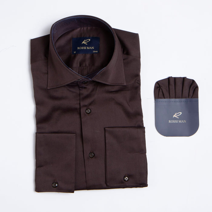 Rossi Man RS1 Slim Fit Brown Sateen Shirt