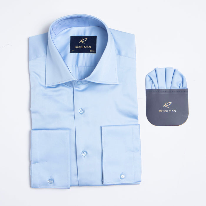 Rossi Man Light Blue Sateen Shirt Slim Fit
