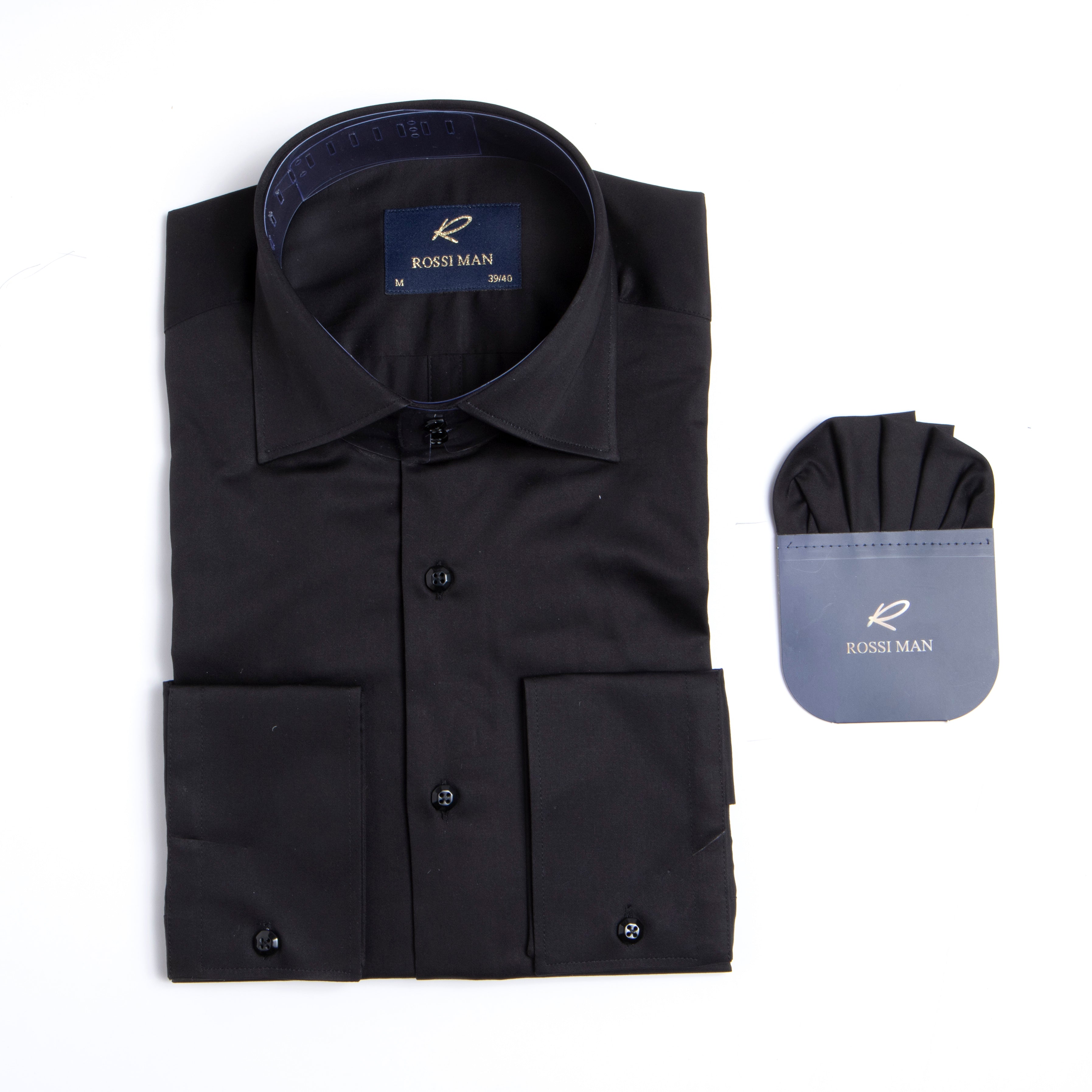 Rossi Man Black Sateen Cotton Shirt